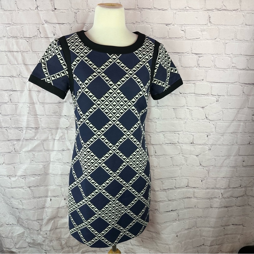 Trina Turk navy Geometric diamond Shift Dress women 4 polished office tailored